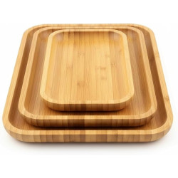 3-Piece Bamboo Serving Tray Set – High-quality Wooden Snack Trays – Eco-Friendly Bamboo Breakfast, Coffee, and Appetizer Trays for Home, Café, or Decorative Use (Rectangular)