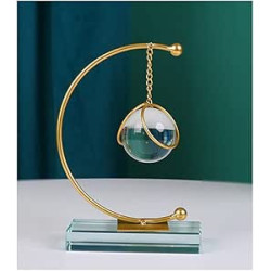 Ball Ornaments, Clear Xenia-Na Ball Gold Metal Stand, Swingable Art Crafts Alloy Base, Modern Minimalist Sculpture Home Office Decor,Photography,Wedding,Party,Fengshui (Half Moon)