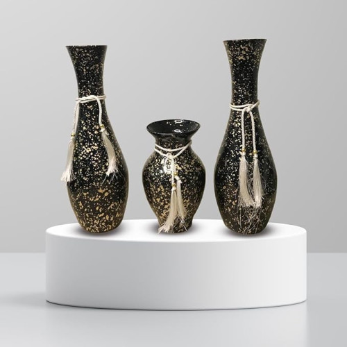 Decorative Vase 3 Pieces Glass Vase for All Style Decor for Pampas Grass Dried Flowers Decorative Accessories for Living Room Bedroom Home Modern Decoration (Black * Gold)