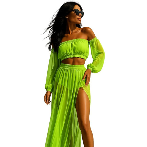 2pack Mesh Frill Trim Cover Up Top With Skirt green,Summer Beach-ONE SIZE FITS ALL 2pack Mesh Frill Trim Cover Up Top With Skirt green,Summer Beach-ONE SIZE FITS ALL