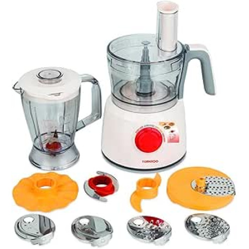 TORNADO Food Processor 1000 Watt 1.2 Liter Bowl 1 Liter Blender, 27 Functions,Safety Lock, (Turkey) White TFP-1000CC