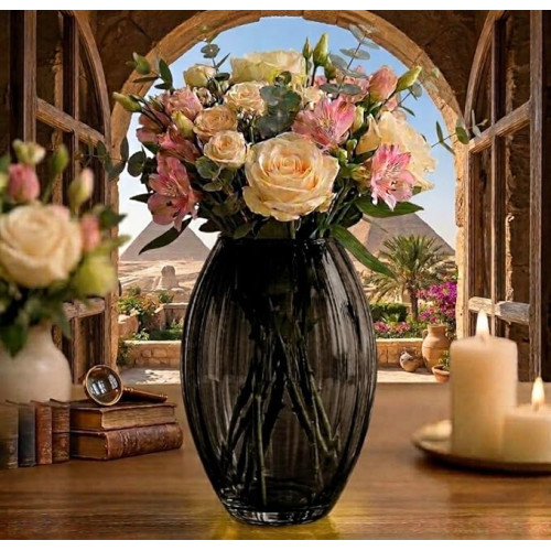 glass vase 26cm (multi color) (Black) glass vase 26cm (multi color) (Black)